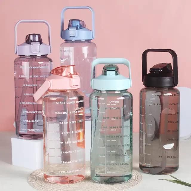 Transparent Water Bottle | Motivational Sports Water Bottle with Time Marker and Straw, Leakproof Sipper Flask for Gym, Office and Outdoor Fitness.(Pack of 1)