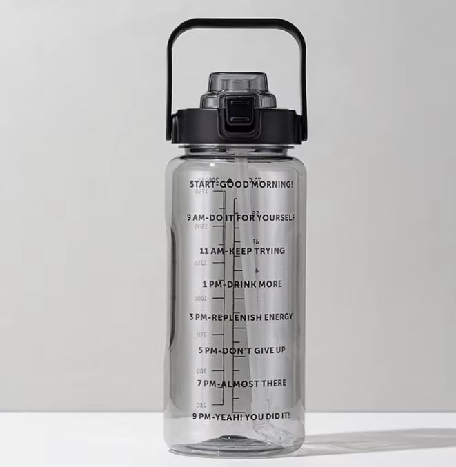 Transparent Water Bottle | Motivational Sports Water Bottle with Time Marker and Straw, Leakproof Sipper Flask for Gym, Office and Outdoor Fitness.(Pack of 1)