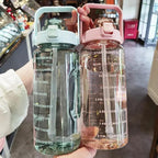 Transparent Water Bottle | Motivational Sports Water Bottle with Time Marker and Straw, Leakproof Sipper Flask for Gym, Office and Outdoor Fitness.(Pack of 1)
