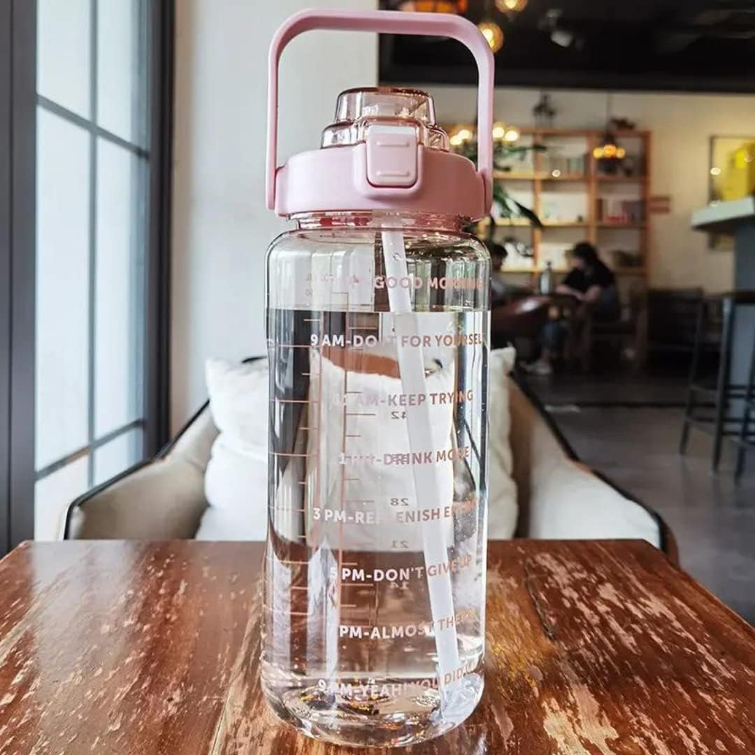 Transparent Water Bottle | Motivational Sports Water Bottle with Time Marker and Straw, Leakproof Sipper Flask for Gym, Office and Outdoor Fitness.(Pack of 1)
