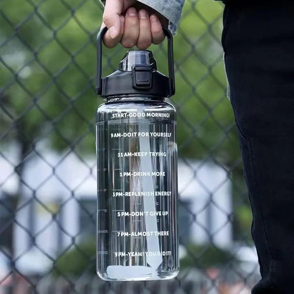 Transparent Water Bottle | Motivational Sports Water Bottle with Time Marker and Straw, Leakproof Sipper Flask for Gym, Office and Outdoor Fitness.(Pack of 1)
