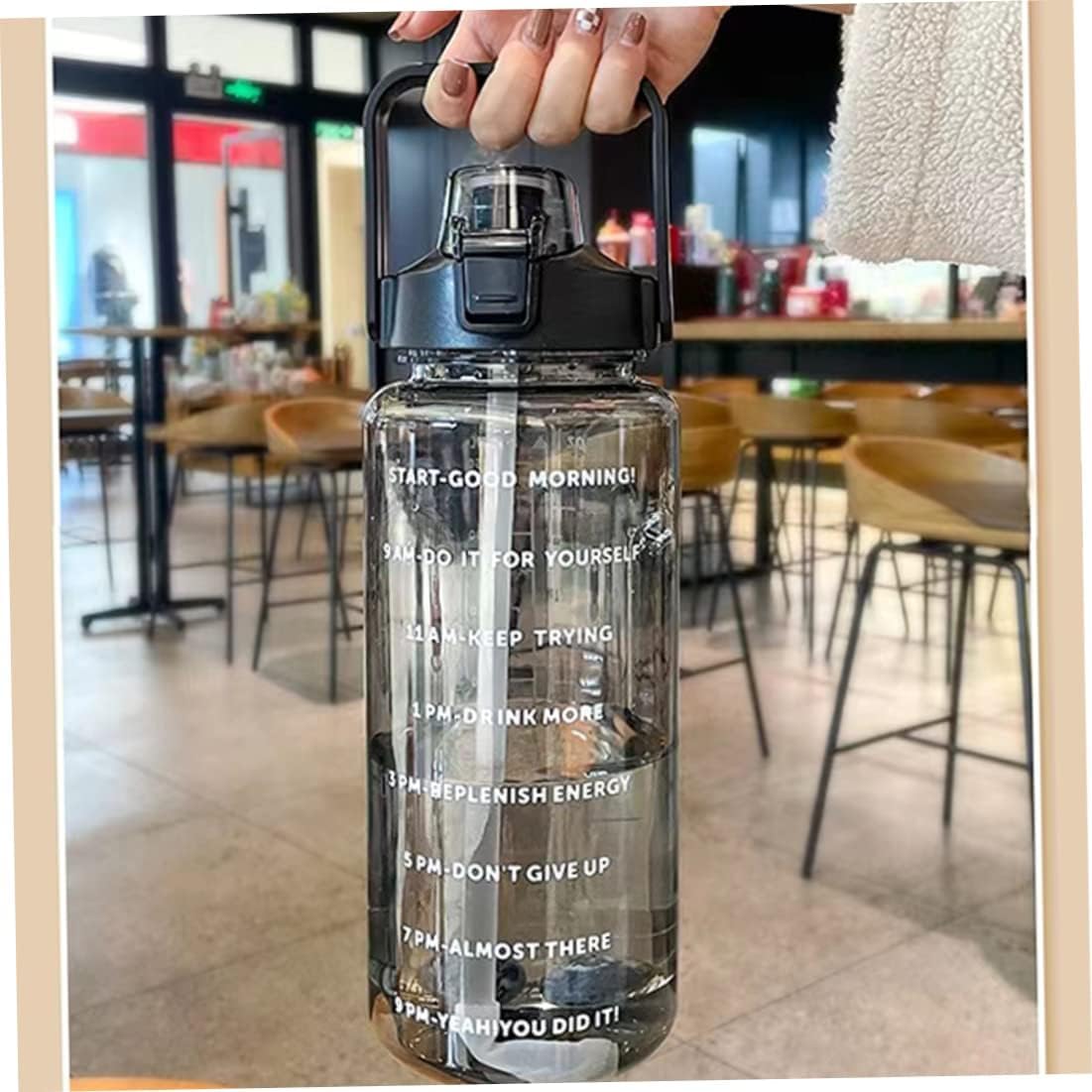 Transparent Water Bottle | Motivational Sports Water Bottle with Time Marker and Straw, Leakproof Sipper Flask for Gym, Office and Outdoor Fitness.(Pack of 1)