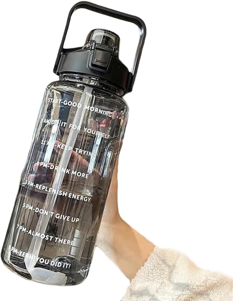 Transparent Water Bottle | Motivational Sports Water Bottle with Time Marker and Straw, Leakproof Sipper Flask for Gym, Office and Outdoor Fitness.(Pack of 1)