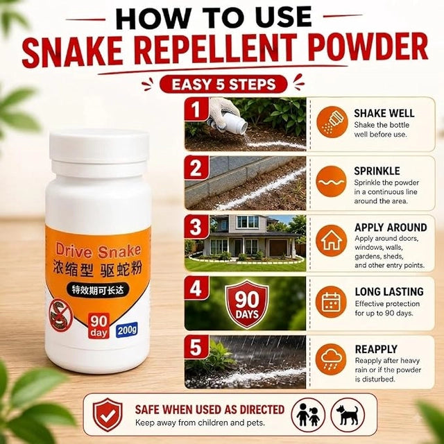 Drive Snake Repellent Powder 200g | Long-Lasting Snake Deterrent Powder for Outdoor Areas, Garden, Yard, Garage, Farm & Property | Easy-to-Use Snake Repellent